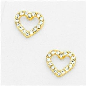 Gold open heart rhinestone stud earrings NWT